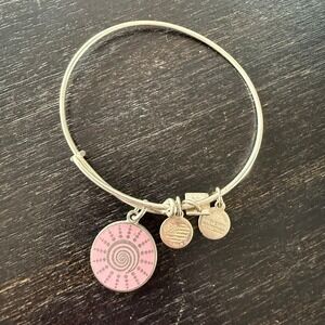 Alex and Ani Spiral Sun Charm Bangle Pink Enamel Silver Tone Expandable Bracelet